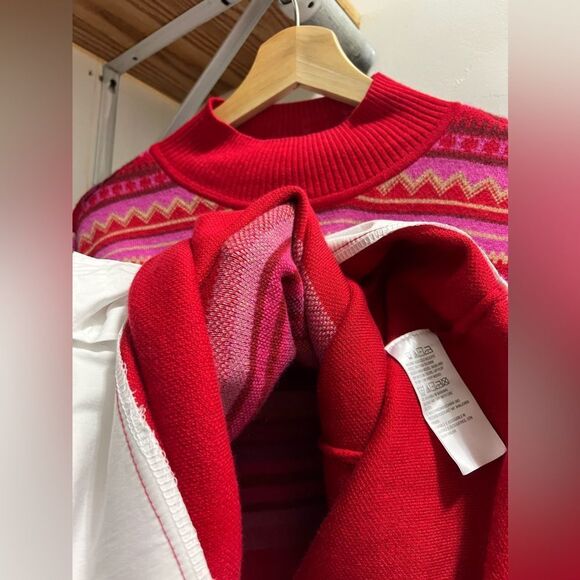Isaac Mizrahi sweater shirt Mock-Neck Fair Isle Jacquard Red size M stylish cozy - Picture 15 of 15